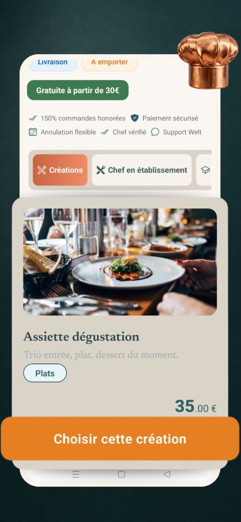 Capture d'écran de l'application Welt – explorer et commander des pâtisseries