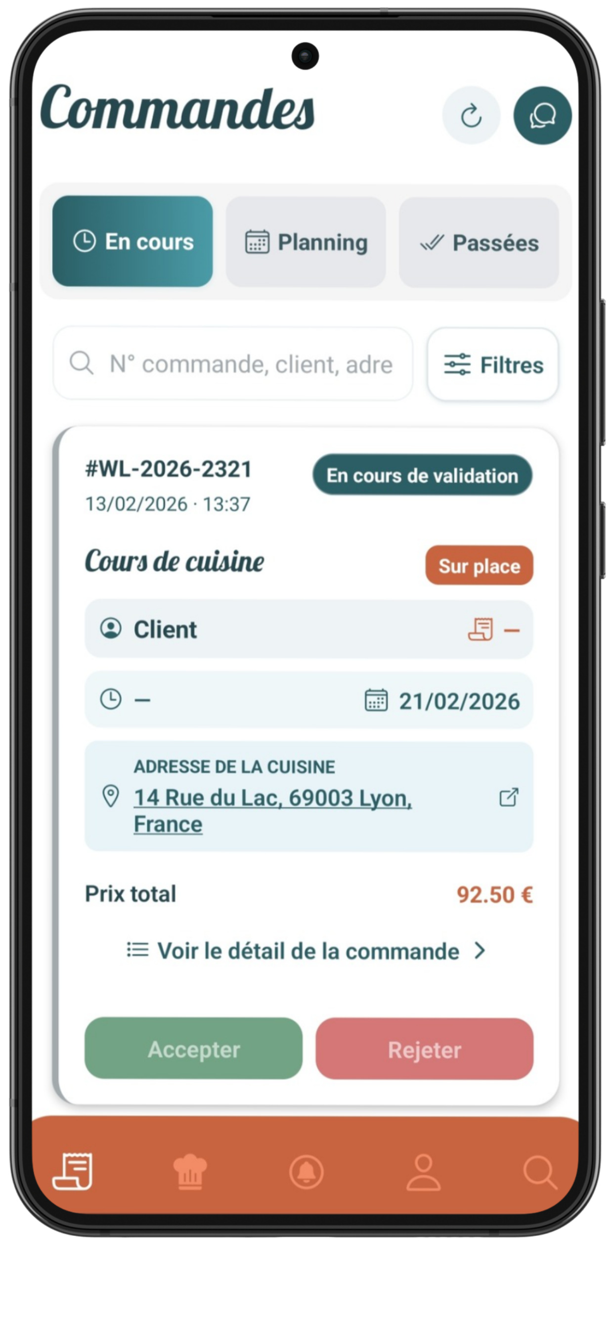 Capture d'écran de l'application Welt cuisinier - Gérer vos commandes et accepter les réservations